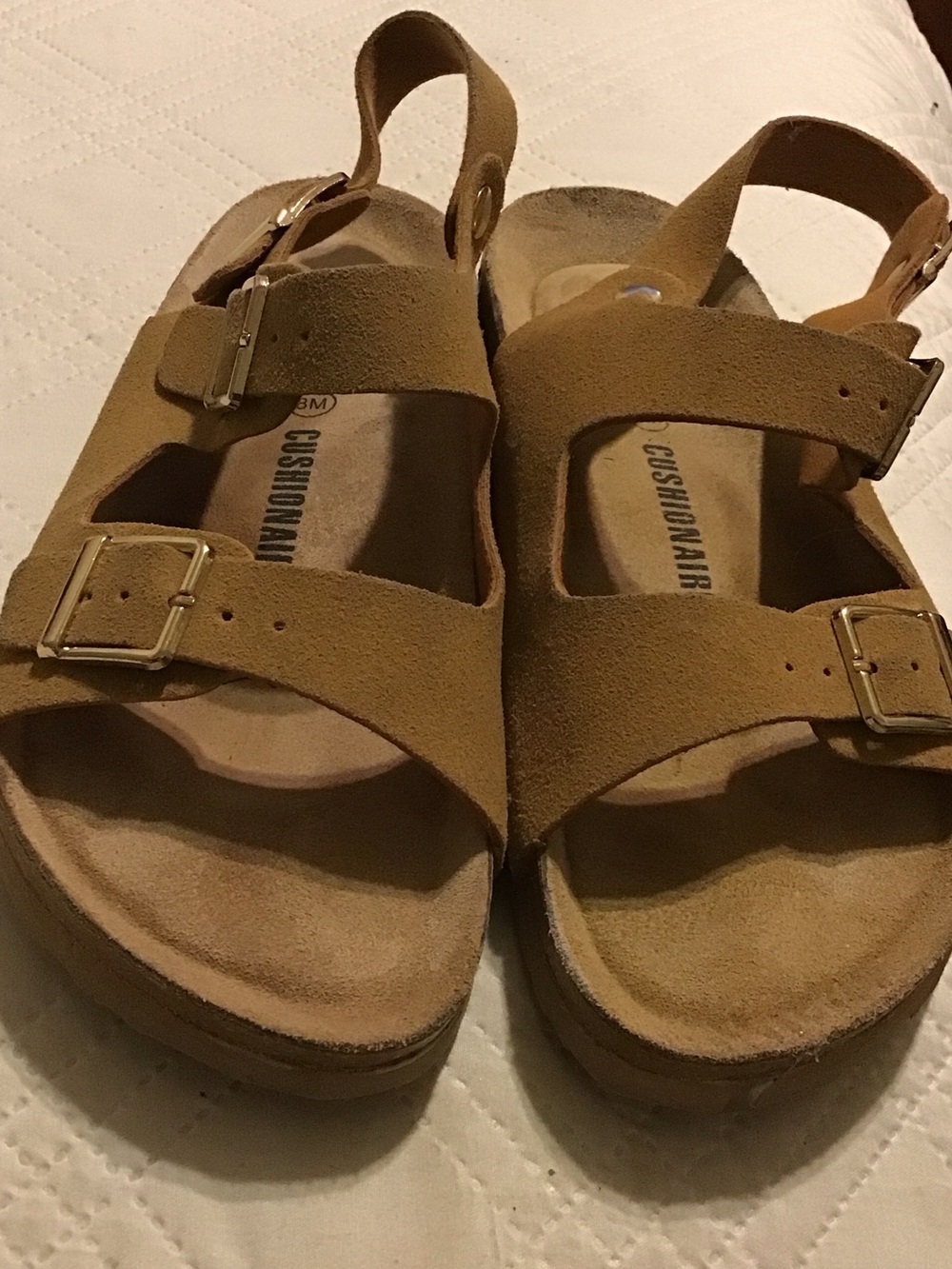 Cushionaire Suede Double Buckle Sandals - Tan